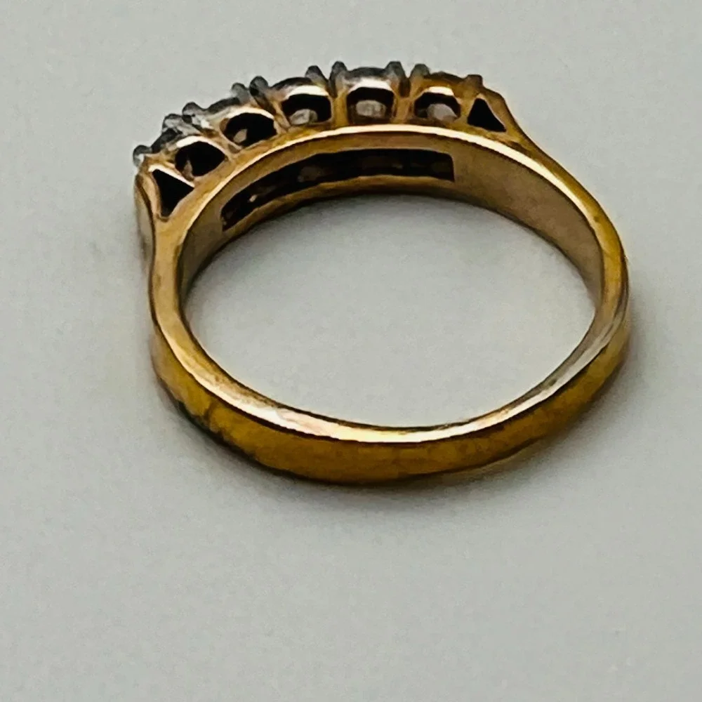 Gold Tone Half Eternity Ring Band Clear Stone Accent Classic Wedding Size 6